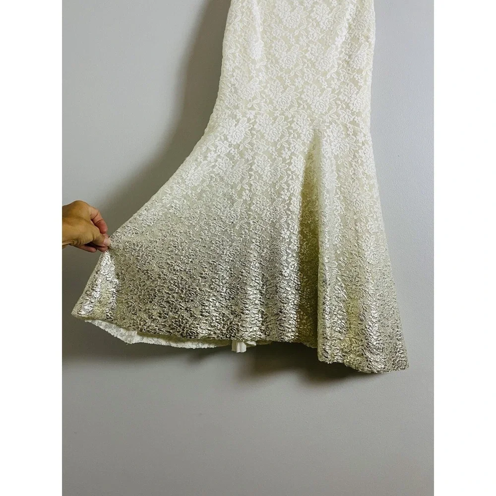 Free People Cream Lace Metallic Ombré Fit And Flare Dress. Large.‎ Bridal.